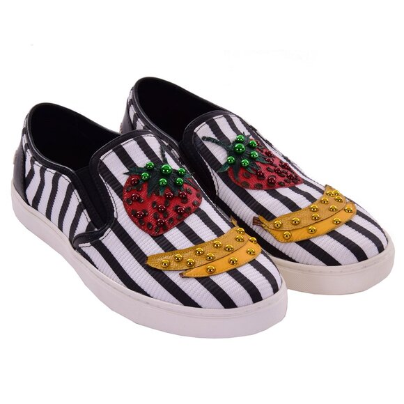 Dolce & Gabbana - Pearl Strawberry Banana Slip-On Sneaker Shoes LONDON White 39 - Picture 1 of 5
